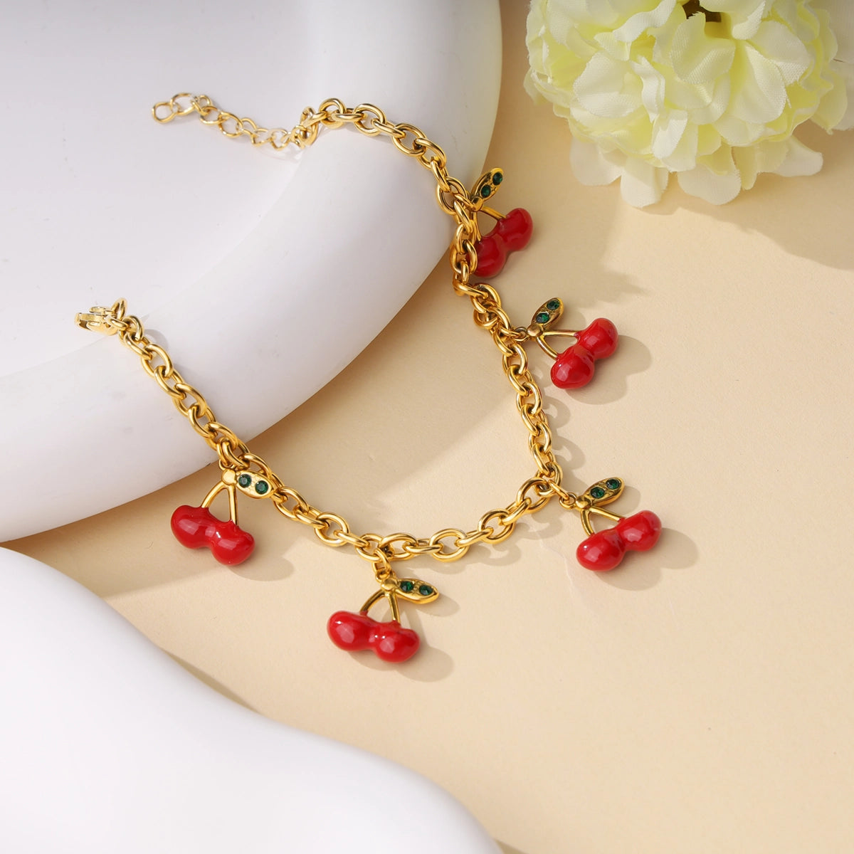 Red Cherry Charm Bracelet