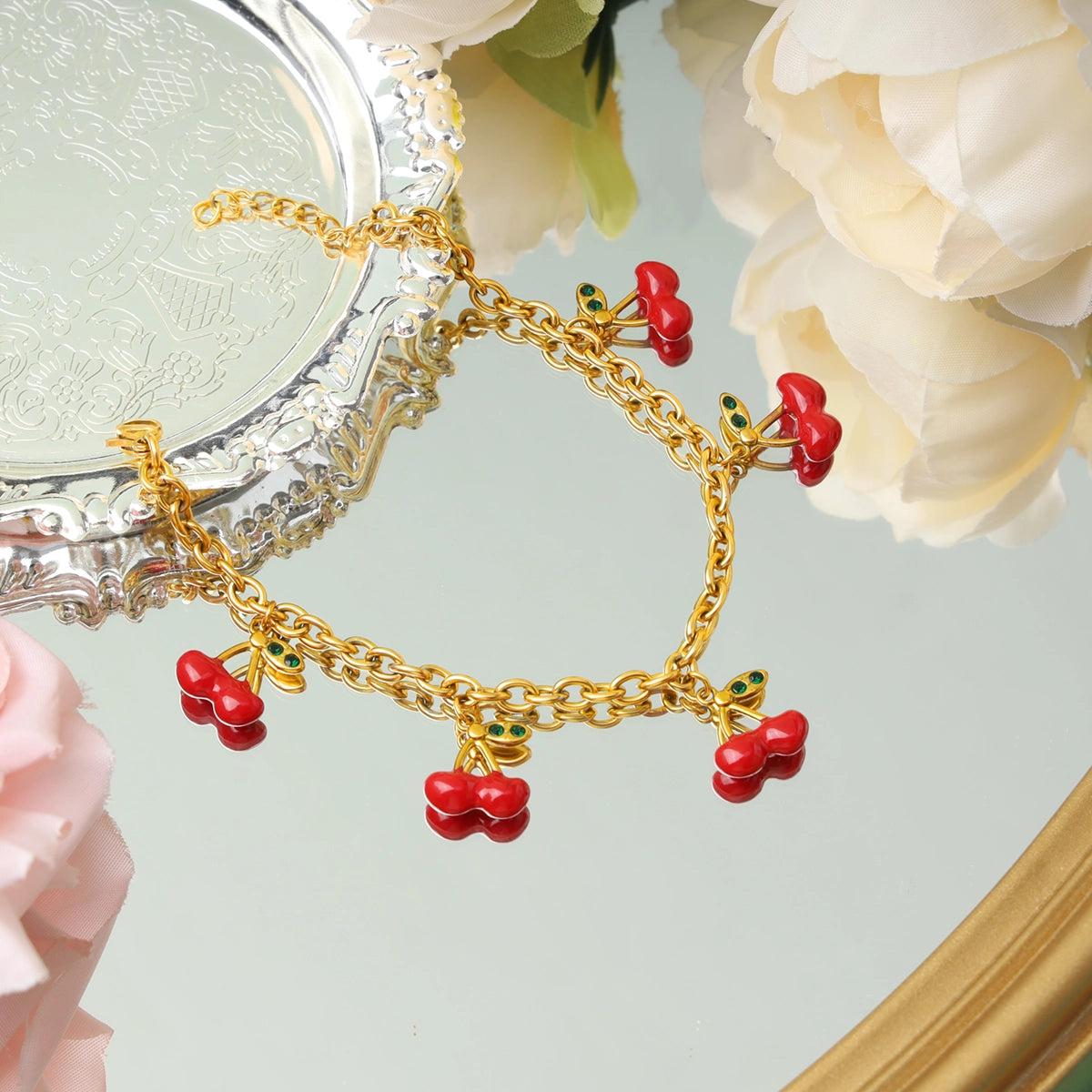 Red Cherry Charm Bracelet