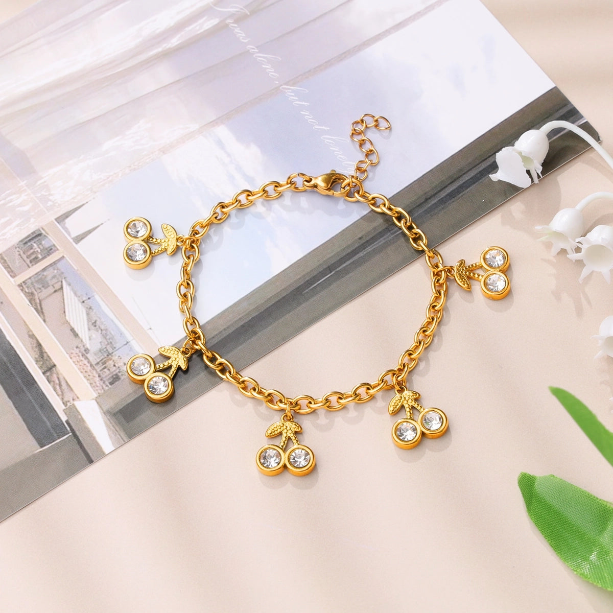 Zircon Cherry Charm Bracelet