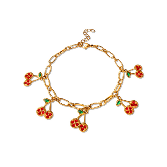 Red Zircon Cherry Charm Bracelet