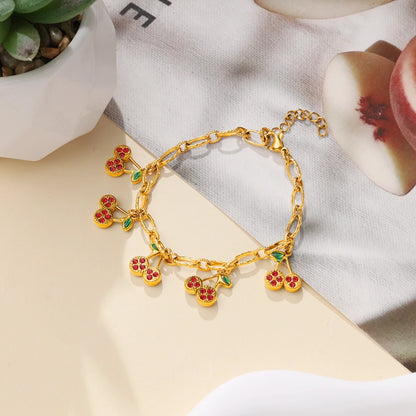 Red Zircon Cherry Charm Bracelet