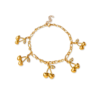 Gold Cherry Charm Bracelet