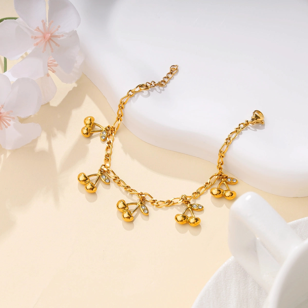Gold Cherry Charm Bracelet