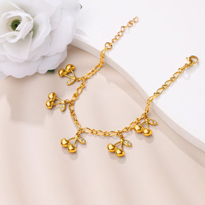 Gold Cherry Charm Bracelet