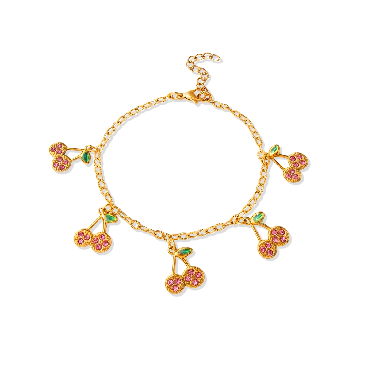 Pink Zircon Cherry Charm Bracelet