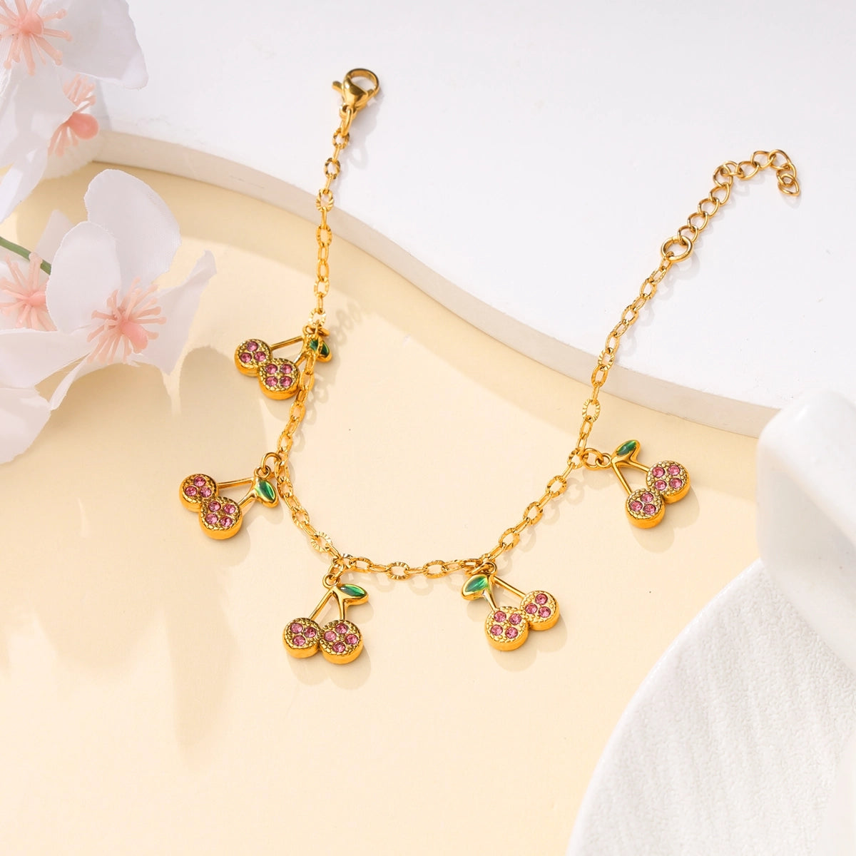 Pink Zircon Cherry Charm Bracelet