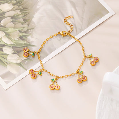 Pink Zircon Cherry Charm Bracelet