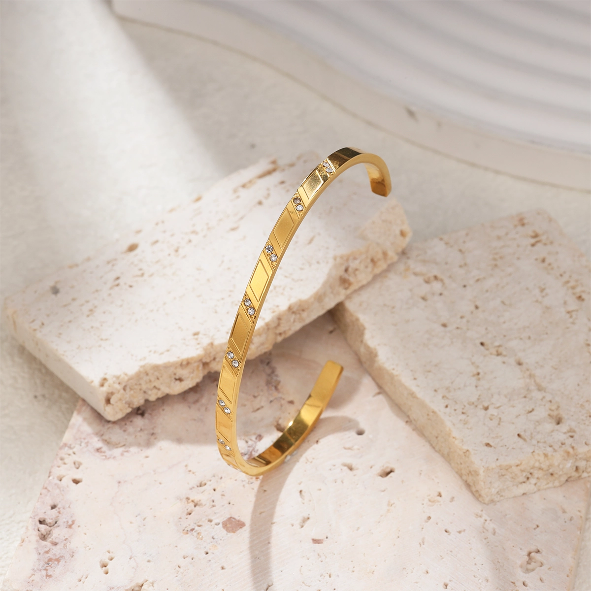 Geometric Design Zircon Cuff Bangle