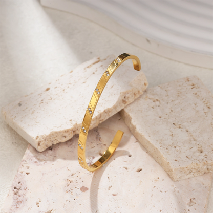 Geometric Design Zircon Cuff Bangle