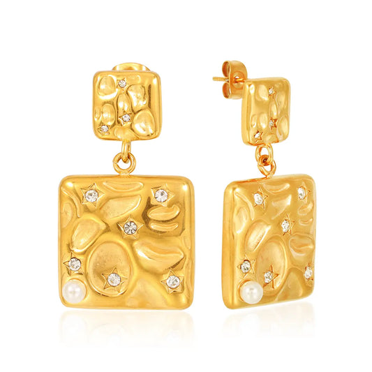 Textured Square Zircon Drop Earrings