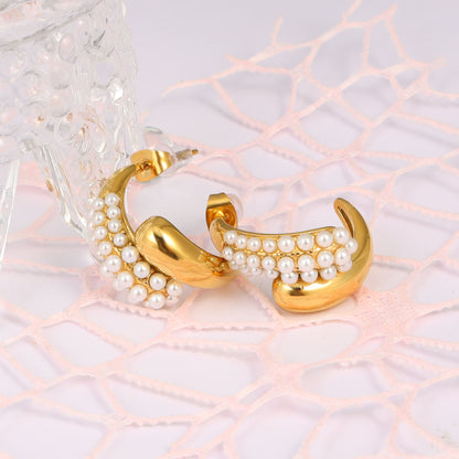 Pearl Gold Hoop Earrings