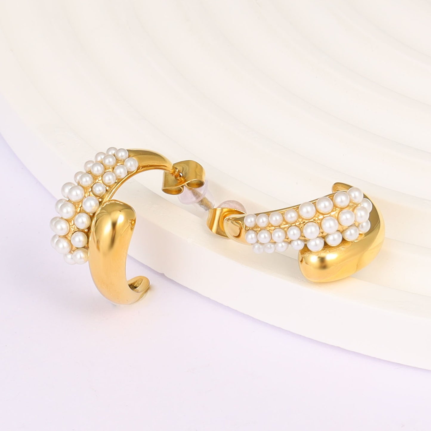 Pearl Gold Hoop Earrings