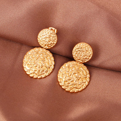 Textured Circle Drop Stud Earrings