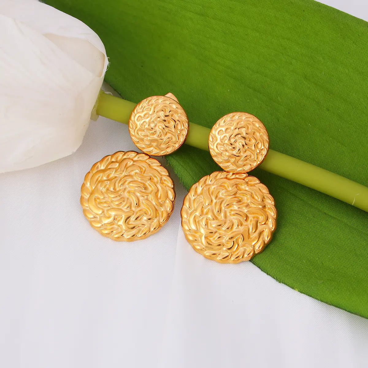 Textured Circle Drop Stud Earrings