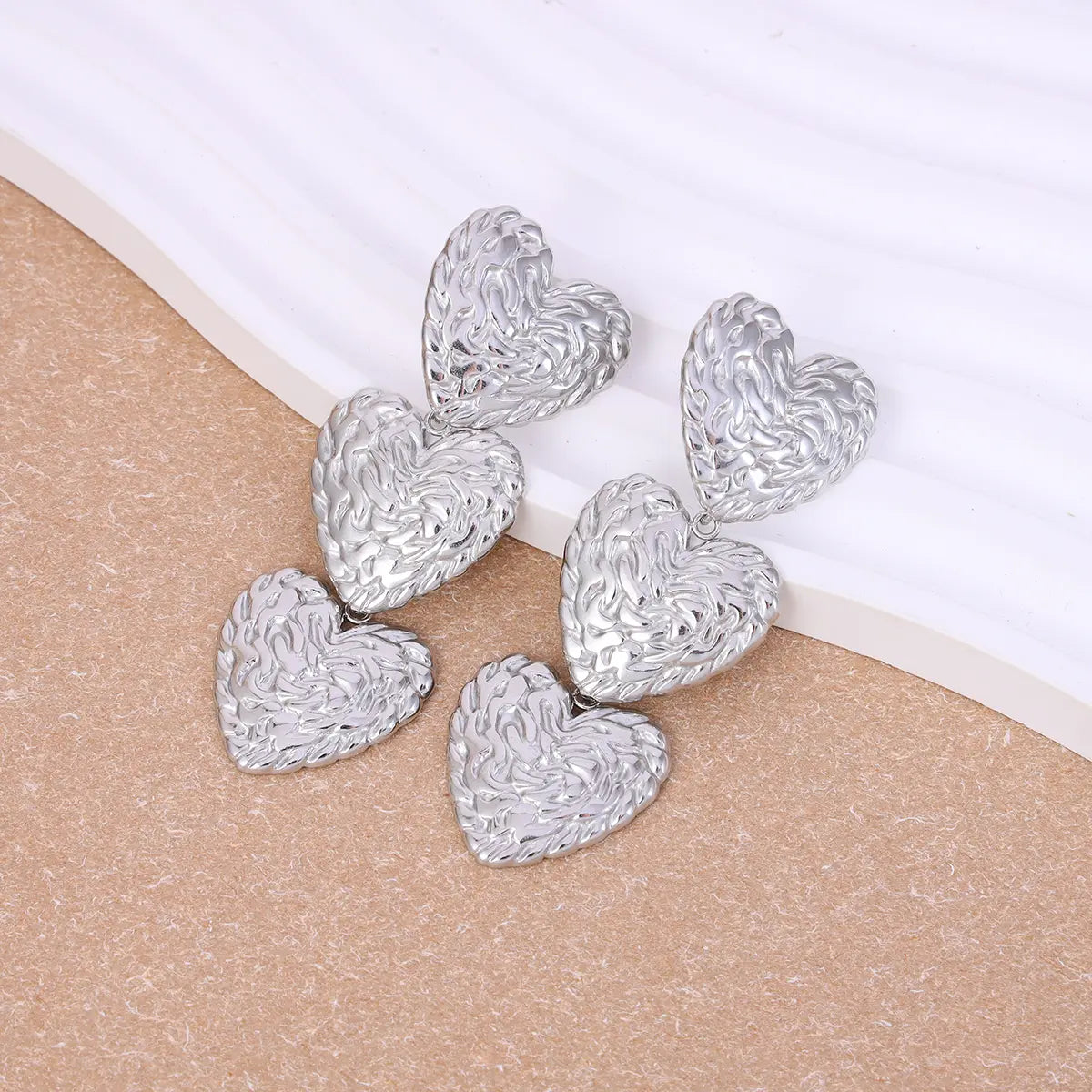 Hammered Heart Drop Earrings