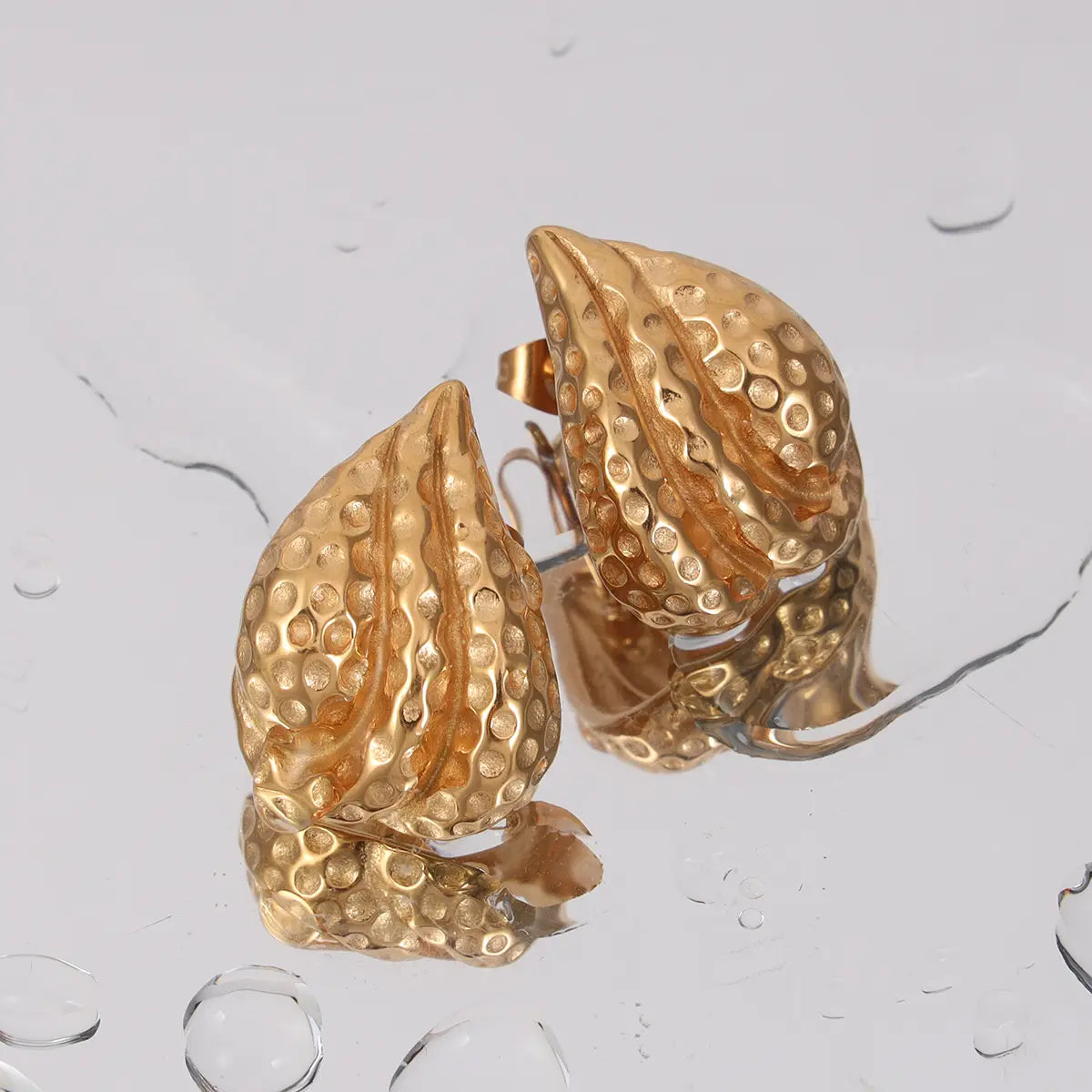 Shell Shape Hammered Gold Earrings