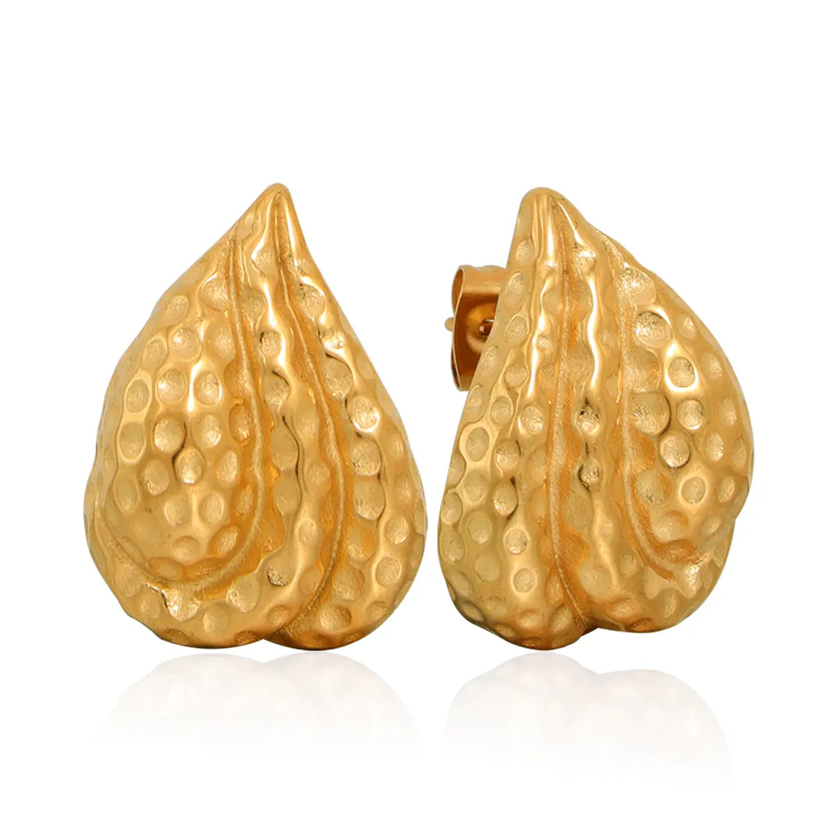 Shell Shape Hammered Gold Earrings