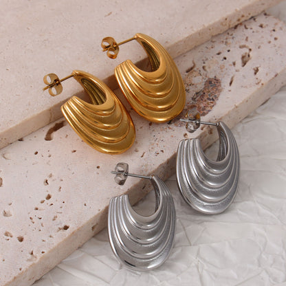 Curved Ribbed Stud Earrings