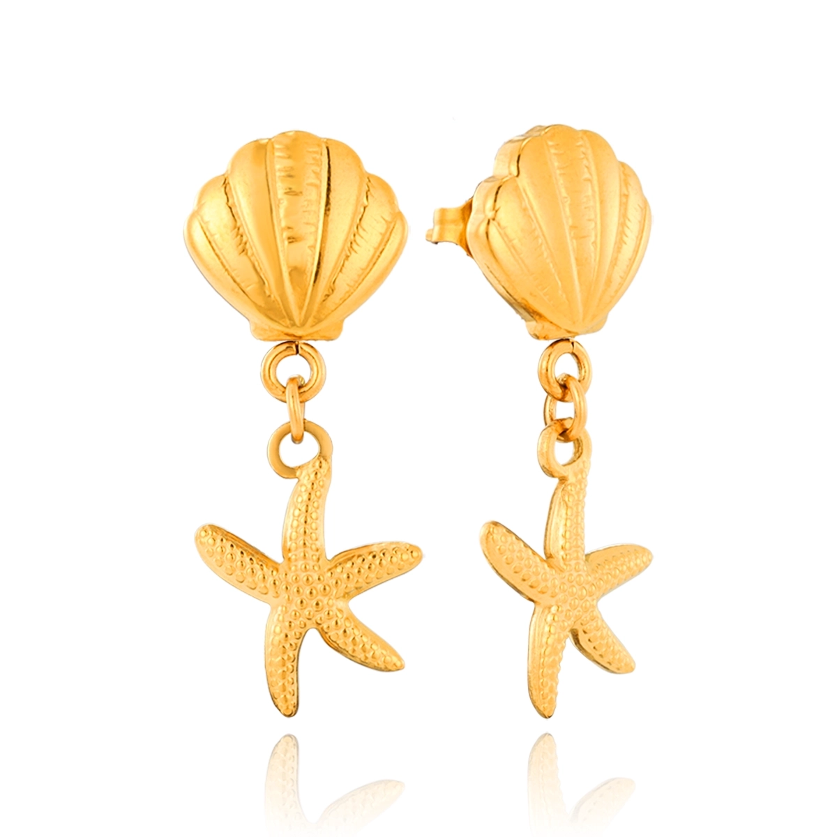 Shell and Starfish Pendant Stud Earring