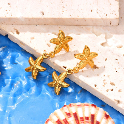 Double Starfish Drop Stud Earring