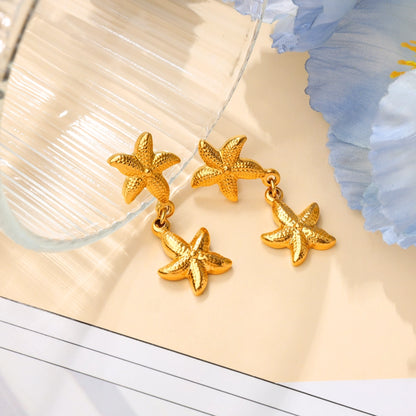 Double Starfish Drop Stud Earring