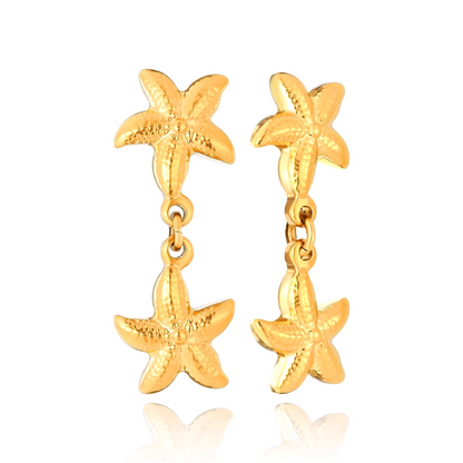 Double Starfish Drop Stud Earring