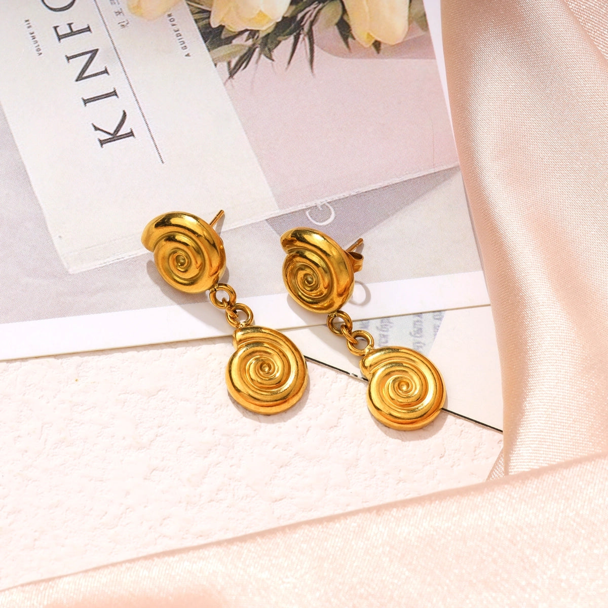 Double Spiral Drop Stud Earring