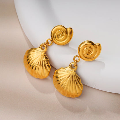 Shell Pendant Stud Earring