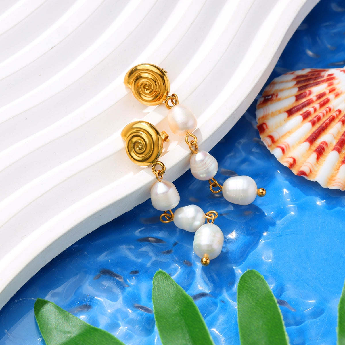 Spiral Freshwater Pearl Drop Earrings