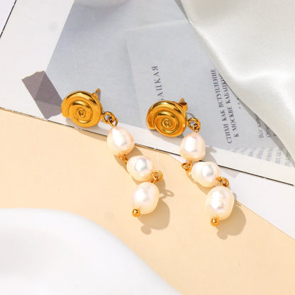 Spiral Freshwater Pearl Drop Earrings