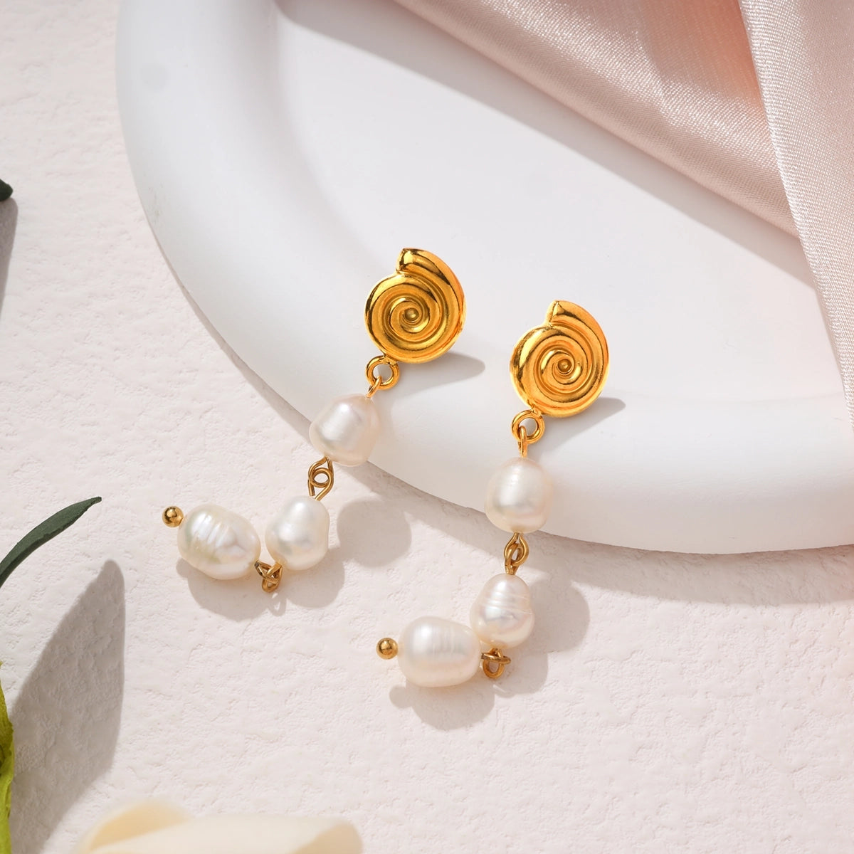 Spiral Freshwater Pearl Drop Earrings