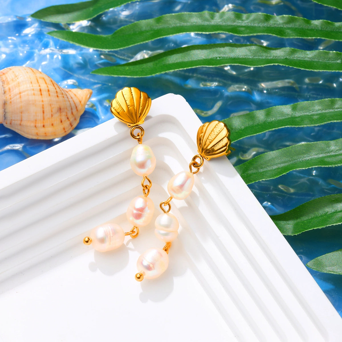 Shell Freshwater Pearl Drop Earrings