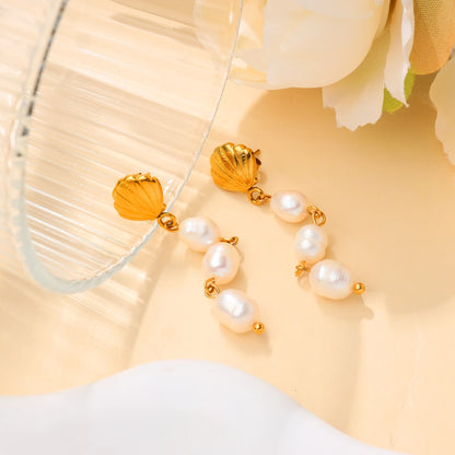 Shell Freshwater Pearl Drop Earrings