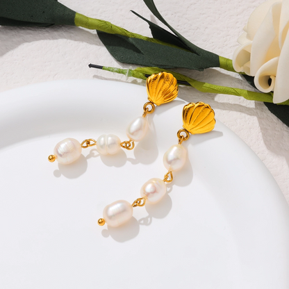 Shell Freshwater Pearl Drop Earrings