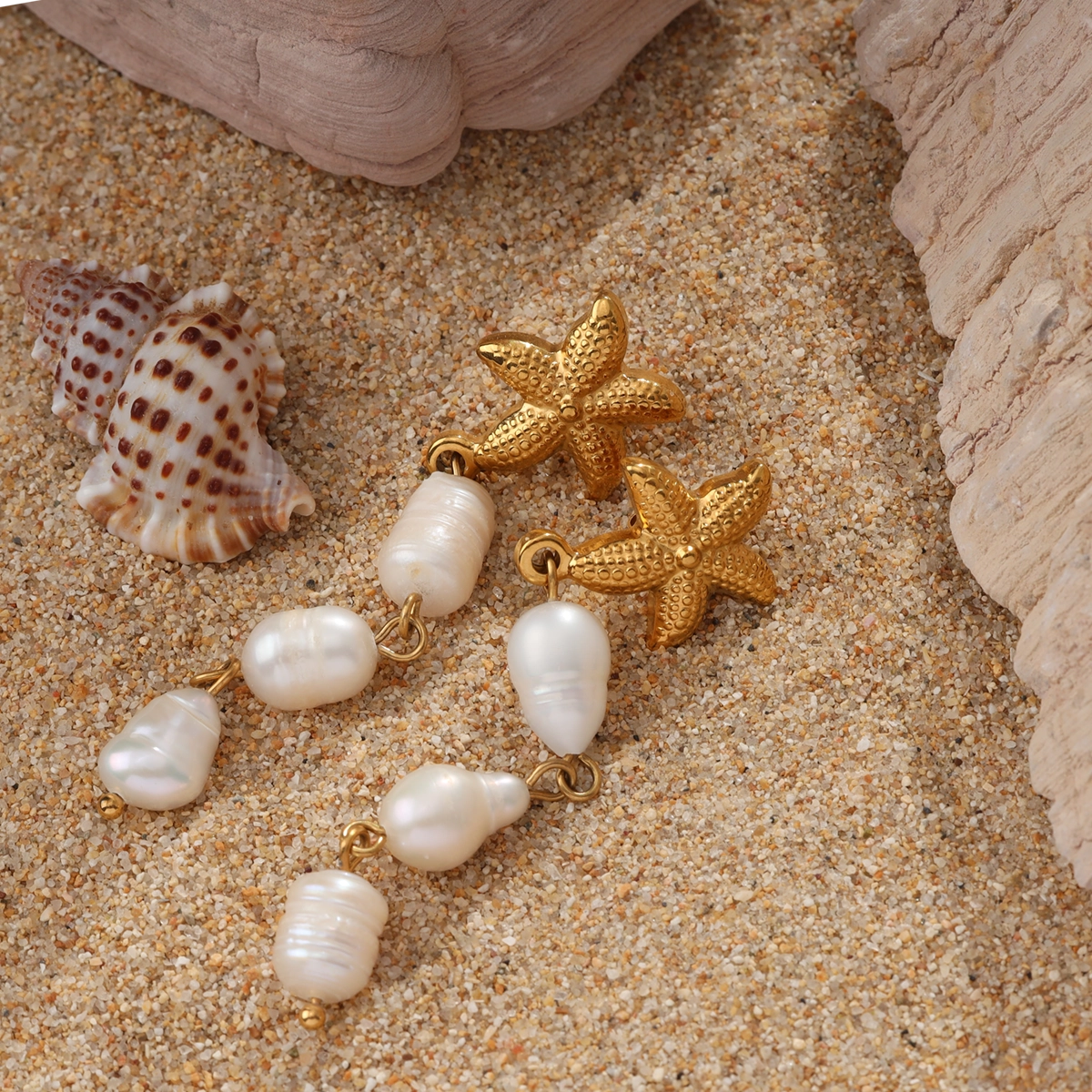 Starfish Freshwater Pearl Pendant Earrings