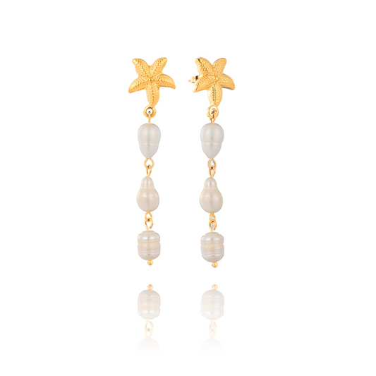 Starfish Freshwater Pearl Pendant Earrings