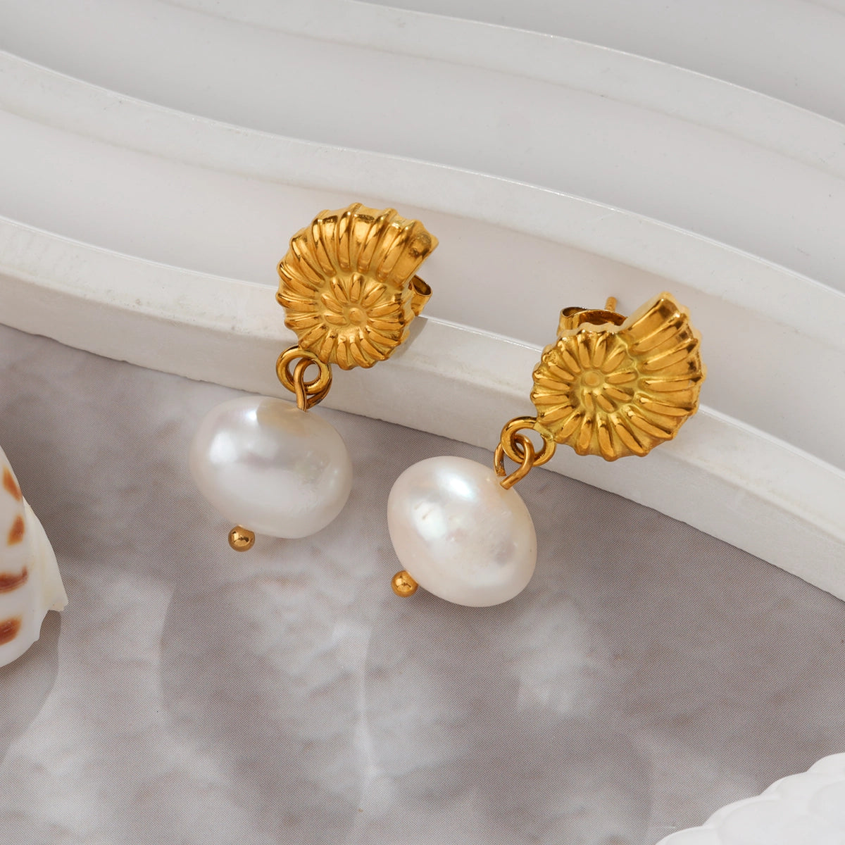 Conch Freshwater Pearl Earrings