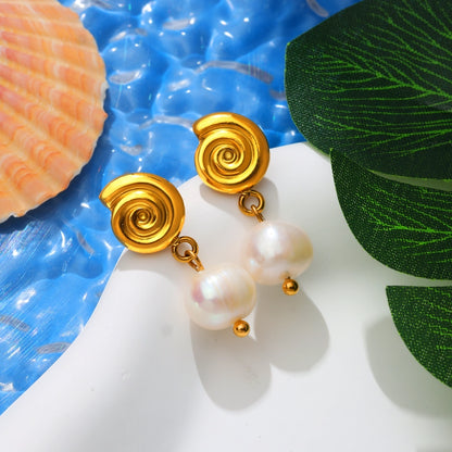 Spiral Freshwater Pearl Drop Earrings