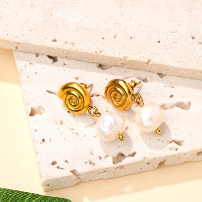 Spiral Freshwater Pearl Drop Earrings