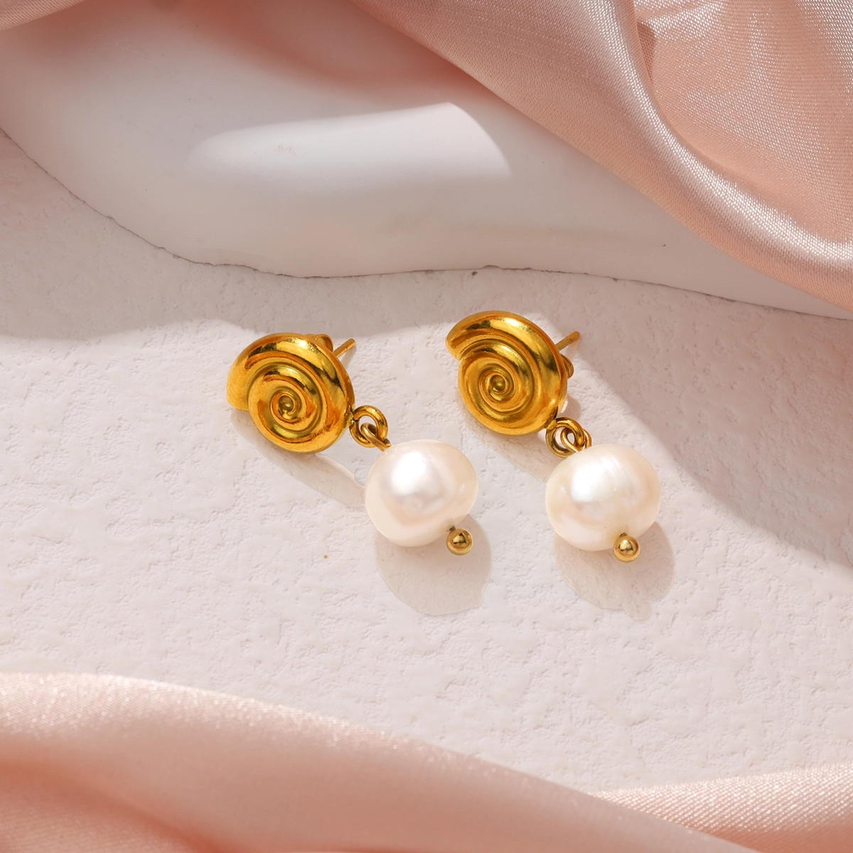 Spiral Freshwater Pearl Drop Earrings