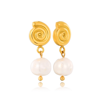 Spiral Freshwater Pearl Drop Earrings