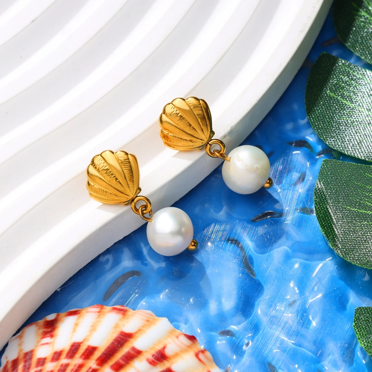 Shell Freshwater Pearl Drop Earrings