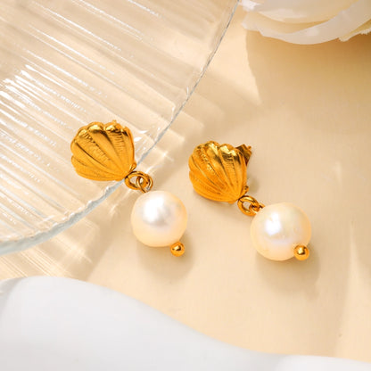 Shell Freshwater Pearl Drop Earrings