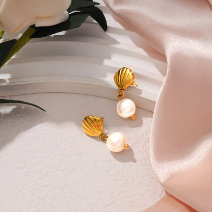 Shell Freshwater Pearl Drop Earrings