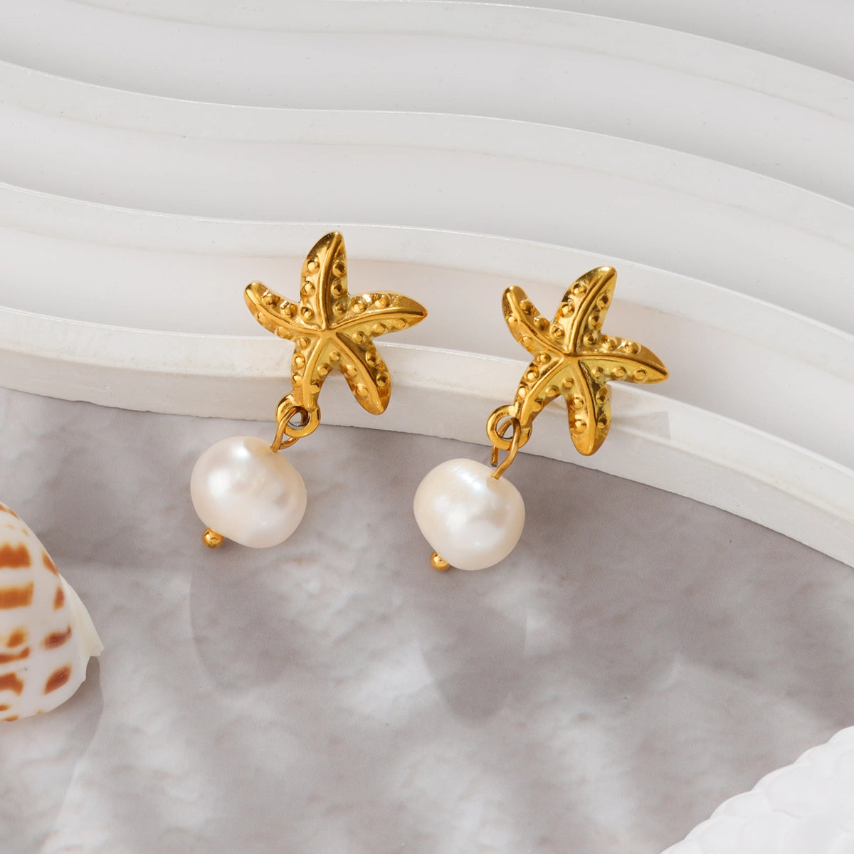 Starfish Freshwater Pearl Drop Earrings