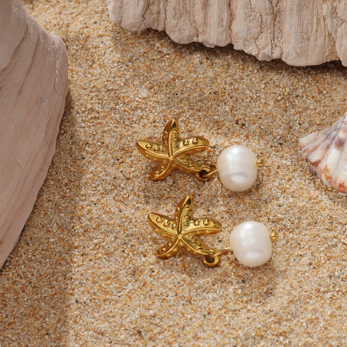 Starfish Freshwater Pearl Drop Earrings