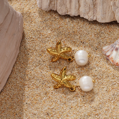 Starfish Freshwater Pearl Drop Earrings