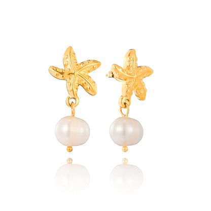 Starfish Freshwater Pearl Drop Earrings