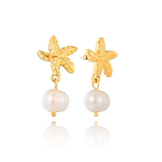 Starfish Freshwater Pearl Drop Earrings
