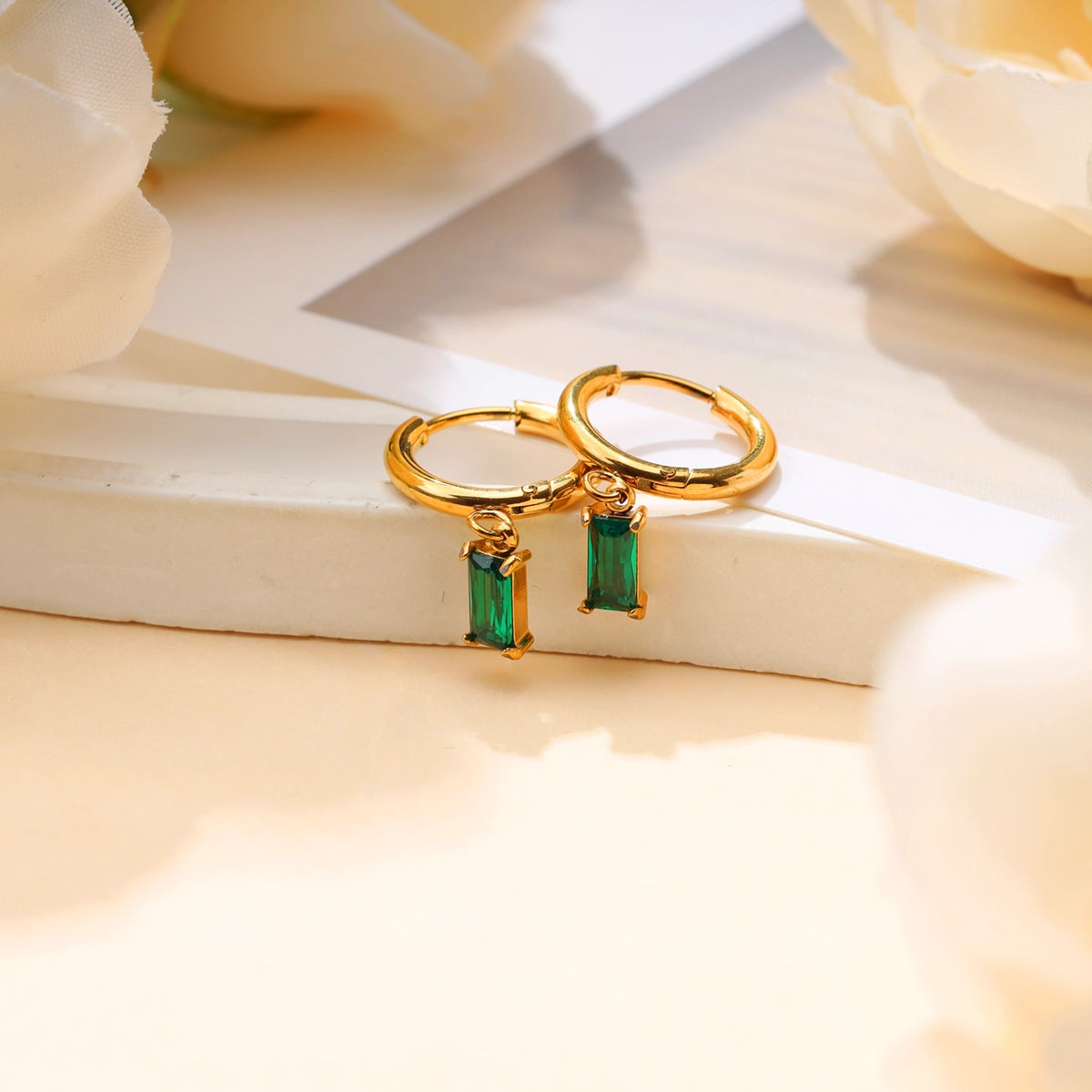 Square Green Zirconia Earrings